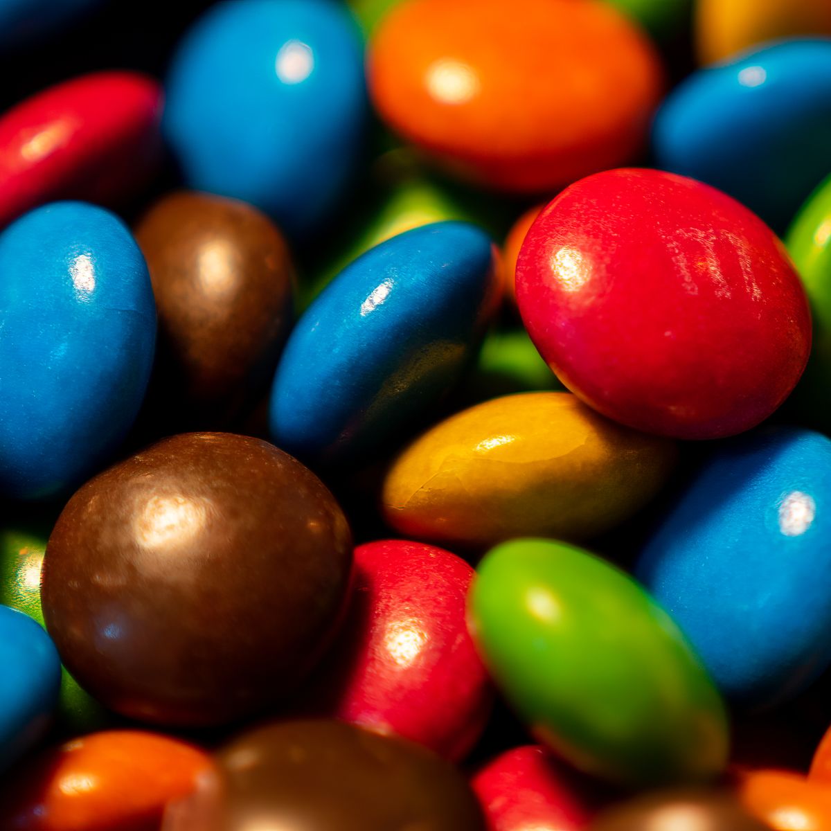 Close-up of candy-coated chocolate lentils